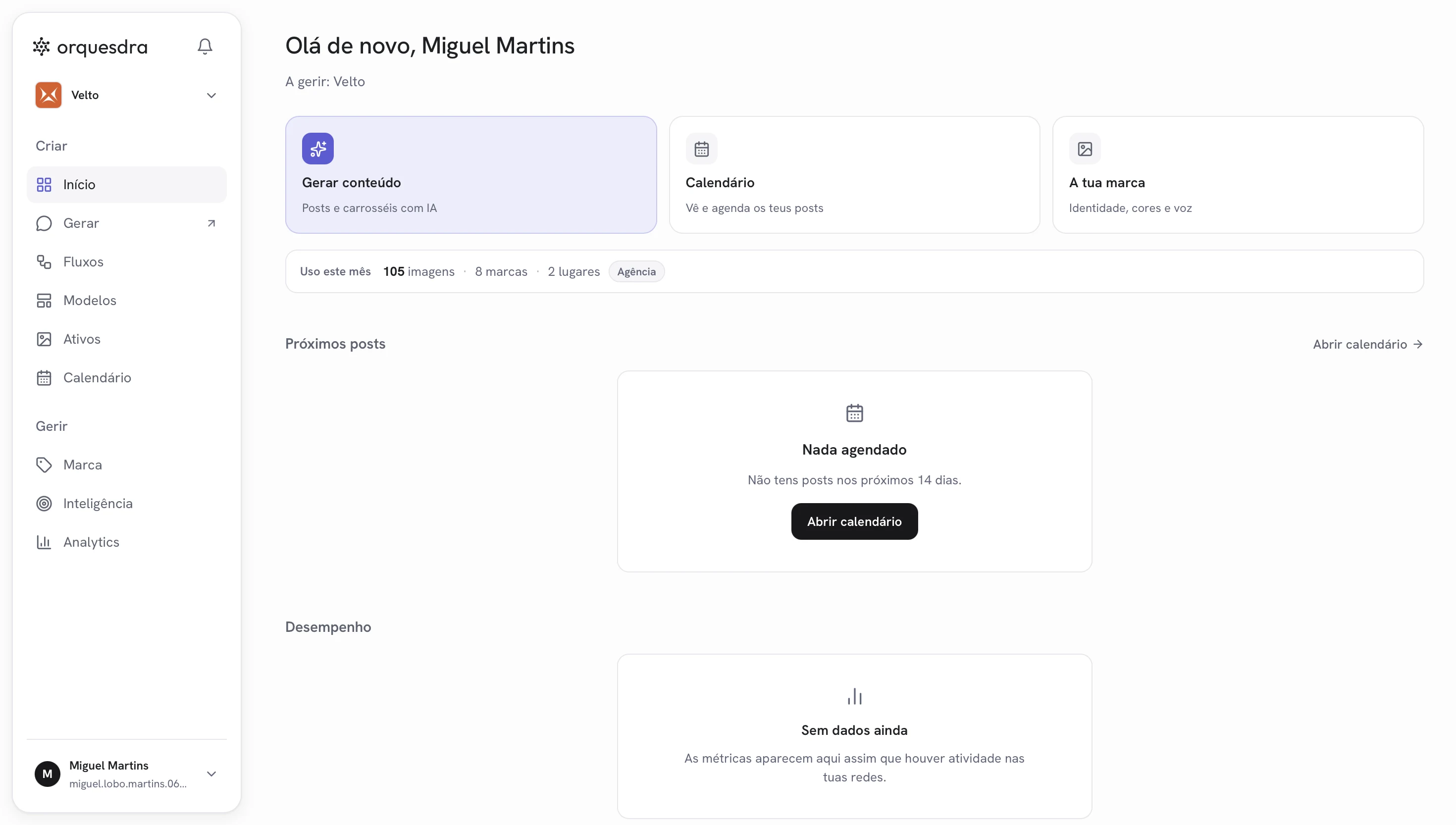 A app Orquesdra: a tua marca, geração de posts e calendário num só sítio